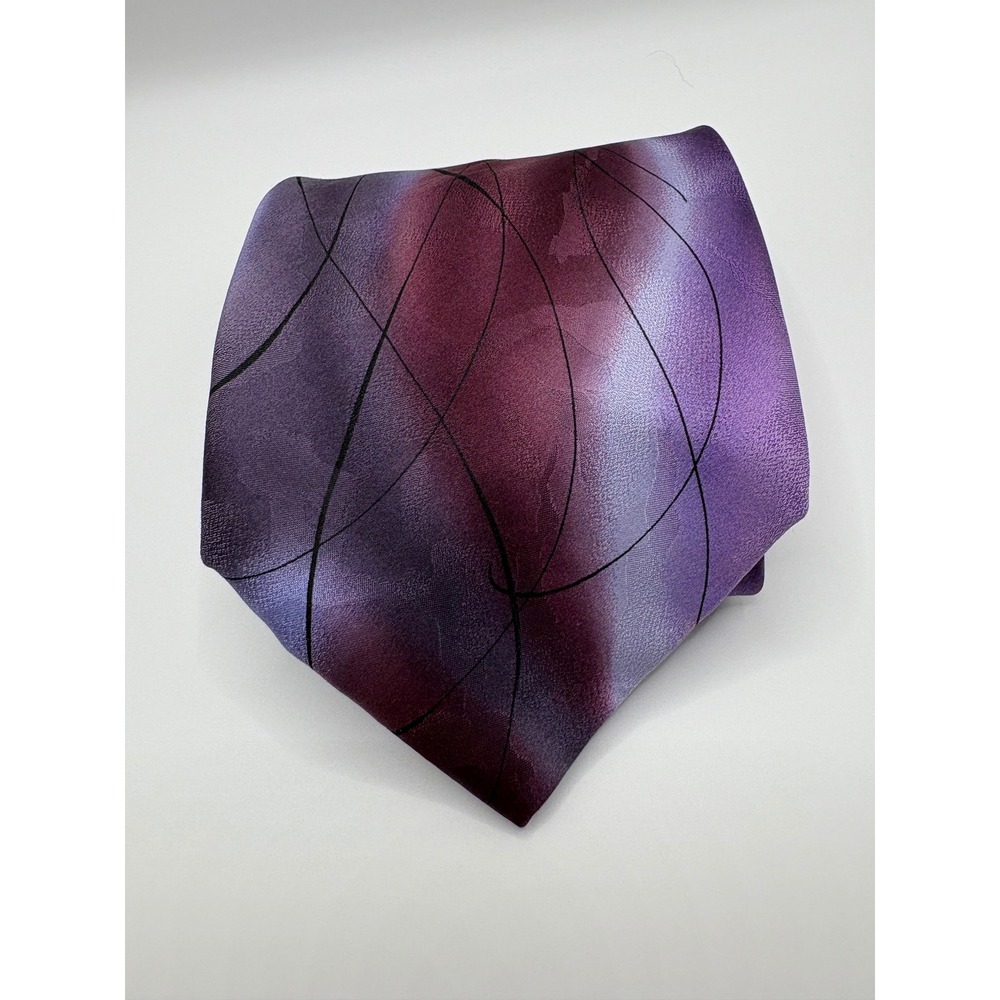 J. Garcia Mens Silk Tie Purple Abstract Megaliths Collection 32 Vintage 1996